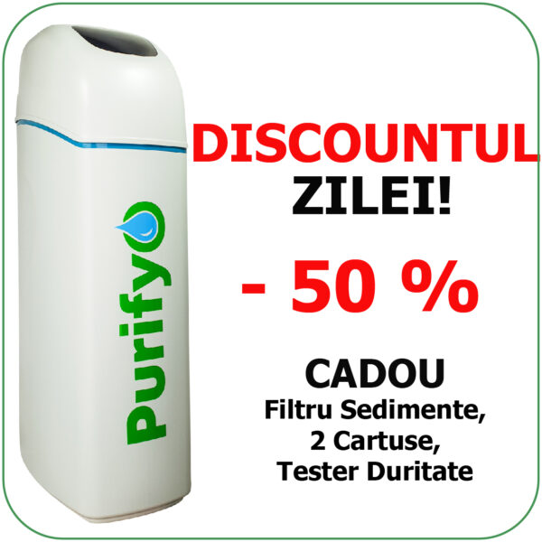 Dedurizator Purifyo SDP 20 Litri + CADOU: Carcasa filtru, Tester duritate, 2 cartuse filtrare