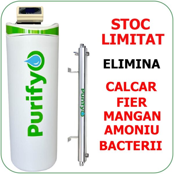 PACHET: Statie Dedurizare, Deferizare, Demanganizare, Amoniu 25 litri + Sterilizator UV 55 W