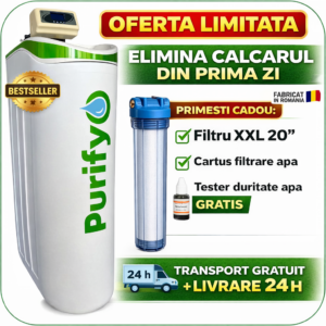 Statie de dedurizare, Dedurizator apa profesional Purifyo 30L , 6-8 pers., 7 robineti simultan, meniu in romana, Cadou Filtru XXL, tester si transport gratuit