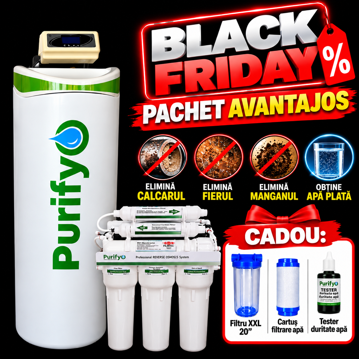PACHET PROMOTIONAL : Statie Dedurizare, Deferizare, Demanganizare 25 litri + OSMOZA INVERSA + CADOU LA ACHIZITIE