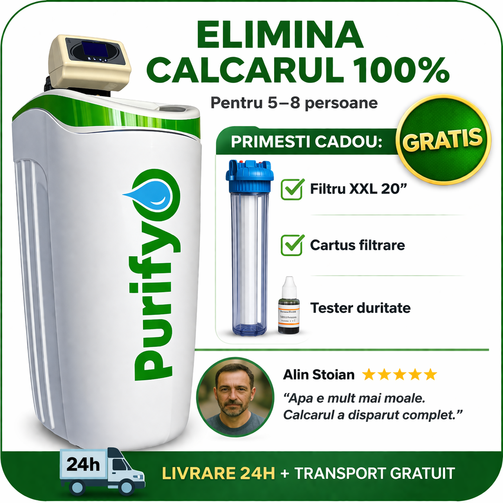 Statie Dedurizare Purifyo 26 Litri, 5-8 persoane, dedurizator apa automat,volumetric  +CADOU: Carcasa filtru, Tester duritate,Cartus tratare