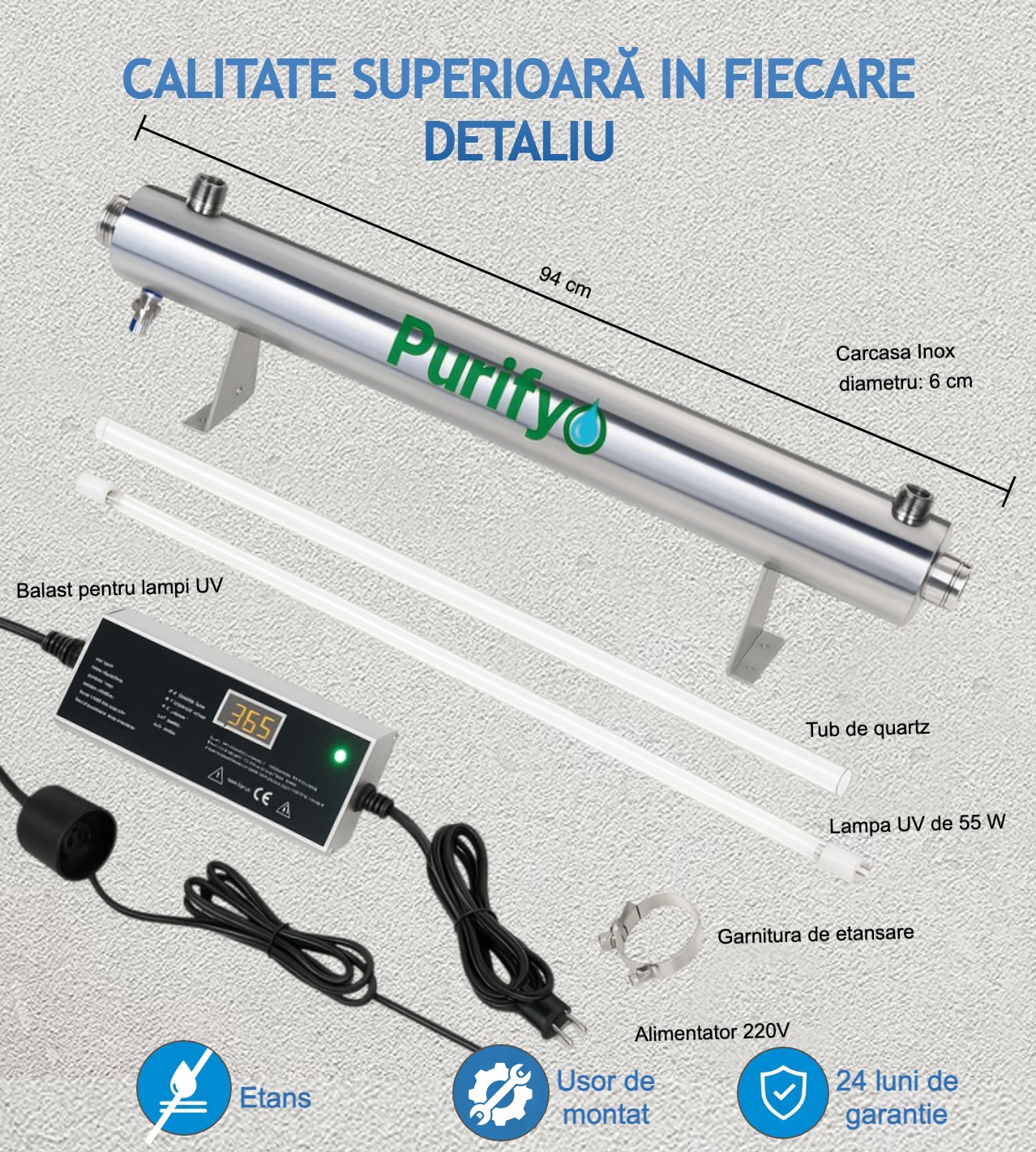 Sterilizator UV 55 W Purifyo cu Afisaj Numar Zile 2 Sterilizator UV 55 W Purifyo cu Afisaj Numar Zile - imagine 2