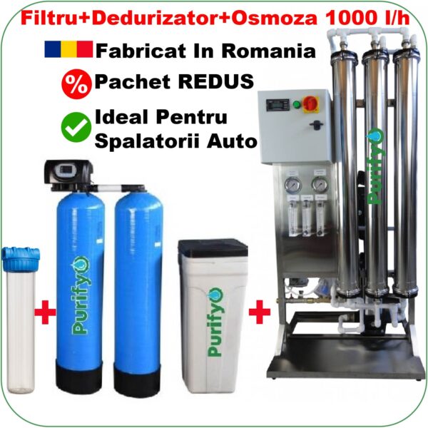 Pachet Spalatorie Auto 7-8 piste: Osmoza industriala 1000l+Dedurizator Duplex 100+ Filtru