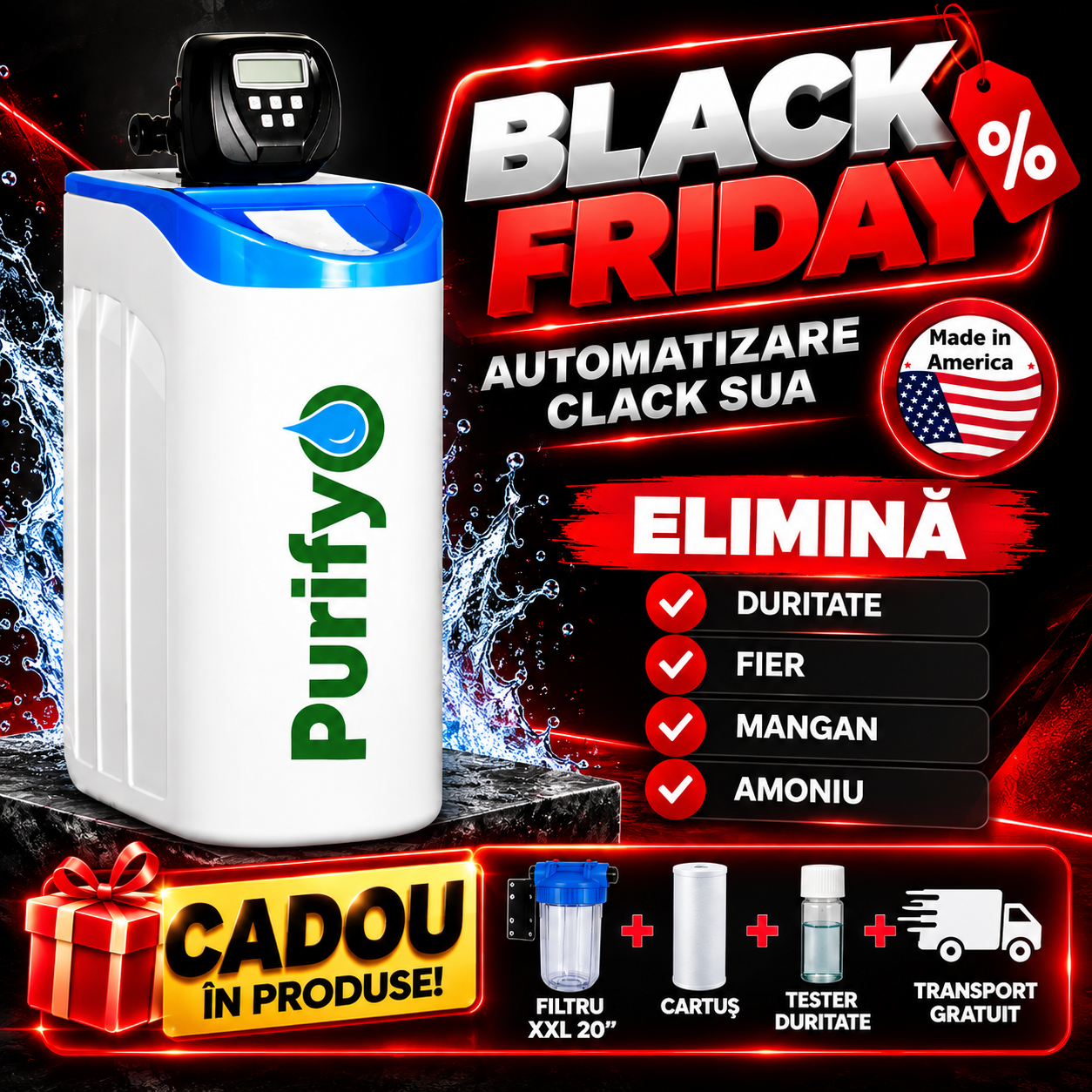 Sistem Multifiltru – Deferizare – Dedurizare – Demanganizare – Amoniu 25 LITRI CLACK SUA