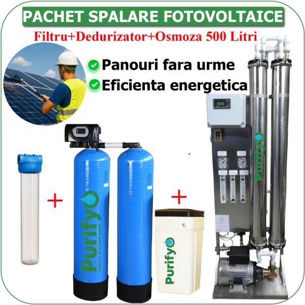 Pachet Spălare Fotovoltaice- Dedurizator Duplex Purifyo 35 Litri + Osmoza Inversă Industrială 500 Litri/h