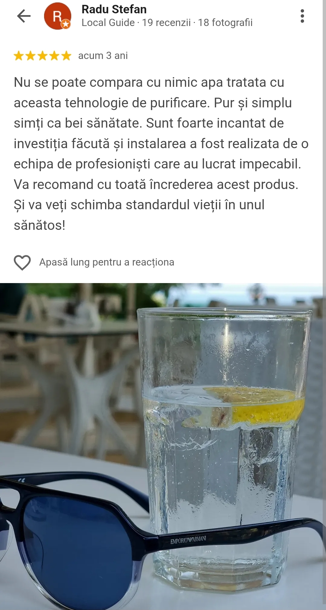 Review client Purifyo pentru sistem de tratare a apei