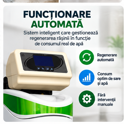 Dedurizator automat Purifyo 26 litri cu vană de control inteligentă, regenerare automată a rășinii și consum optimizat de sare și apă